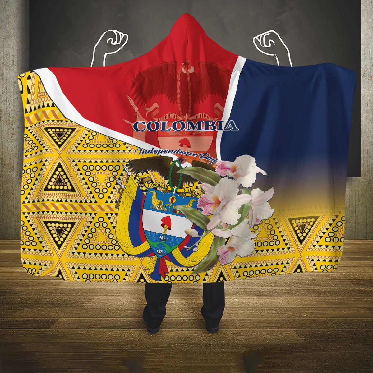 Colombia Independence Day Hooded Blanket Libertad y Orden Colombian Pattern