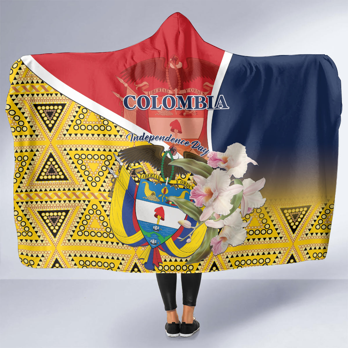 Colombia Independence Day Hooded Blanket Libertad y Orden Colombian Pattern