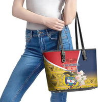 Colombia Independence Day Leather Tote Bag Libertad y Orden Colombian Pattern - Wonder Print Shop