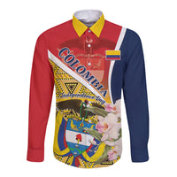 Colombia Independence Day Long Sleeve Button Shirt Libertad y Orden Colombian Pattern - Wonder Print Shop
