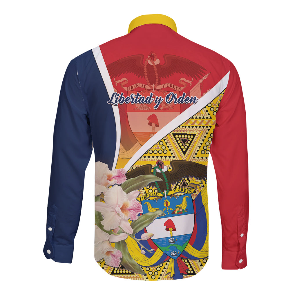 Colombia Independence Day Long Sleeve Button Shirt Libertad y Orden Colombian Pattern - Wonder Print Shop