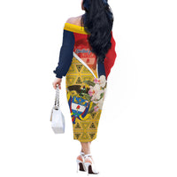 Colombia Independence Day Off The Shoulder Long Sleeve Dress Libertad y Orden Colombian Pattern - Wonder Print Shop