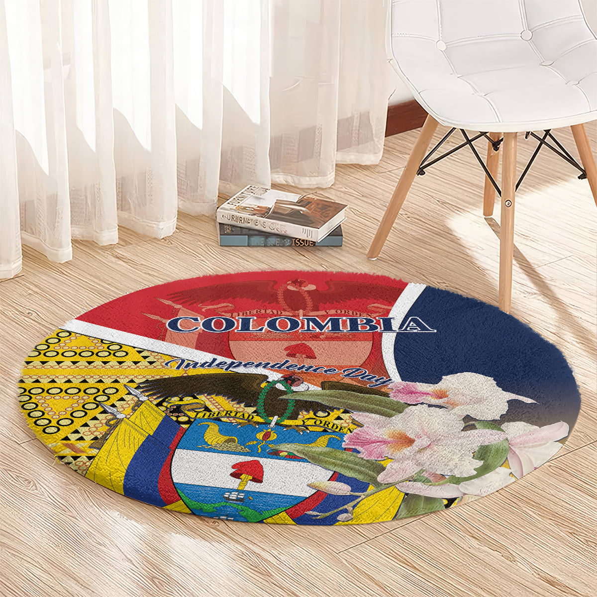 Colombia Independence Day Round Carpet Libertad y Orden Colombian Pattern