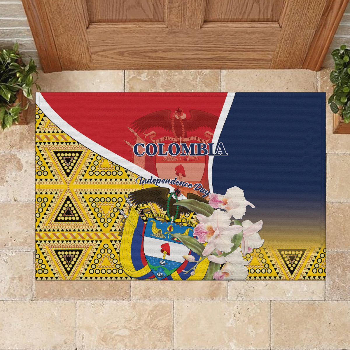 Colombia Independence Day Rubber Doormat Libertad y Orden Colombian Pattern - Wonder Print Shop