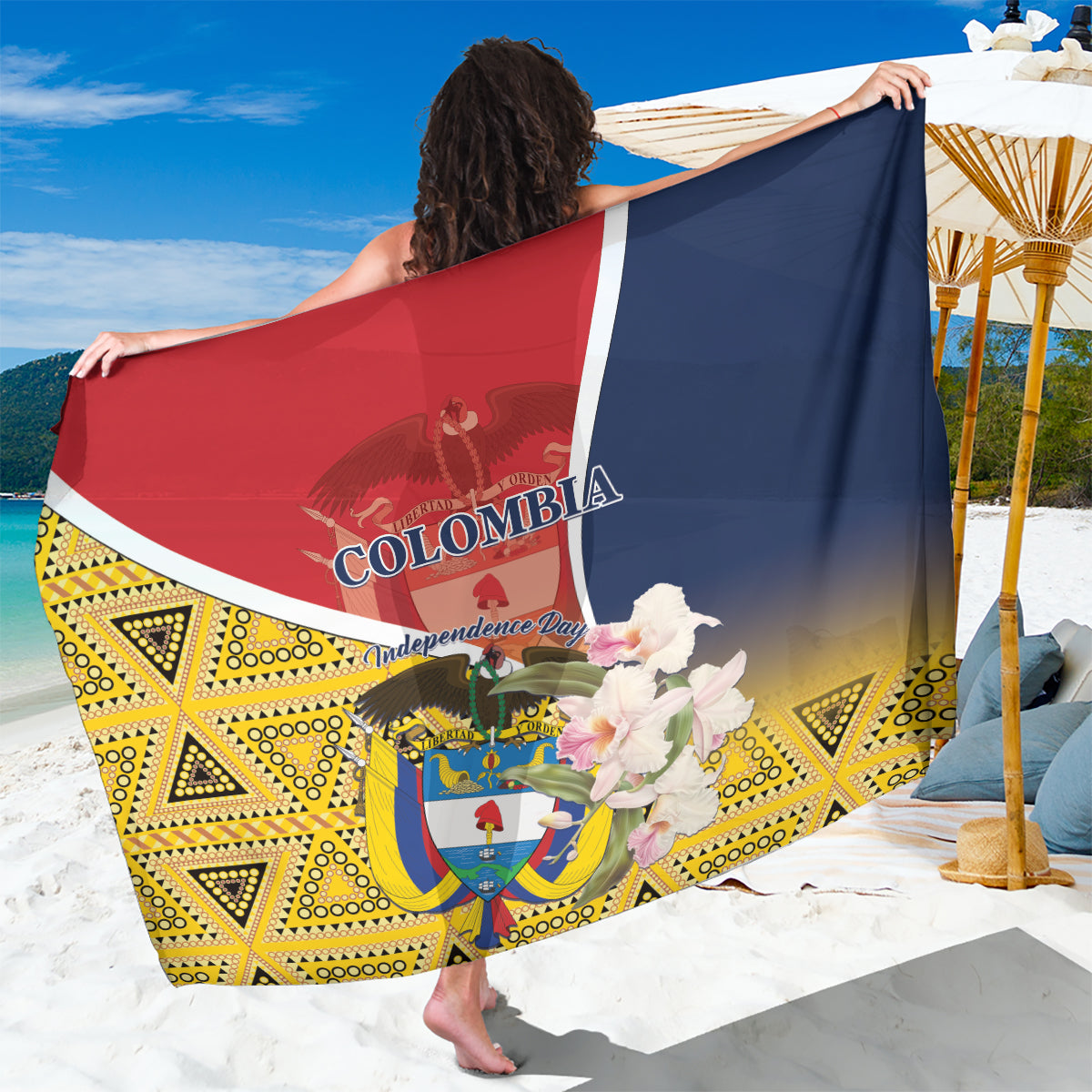 Colombia Independence Day Sarong Libertad y Orden Colombian Pattern