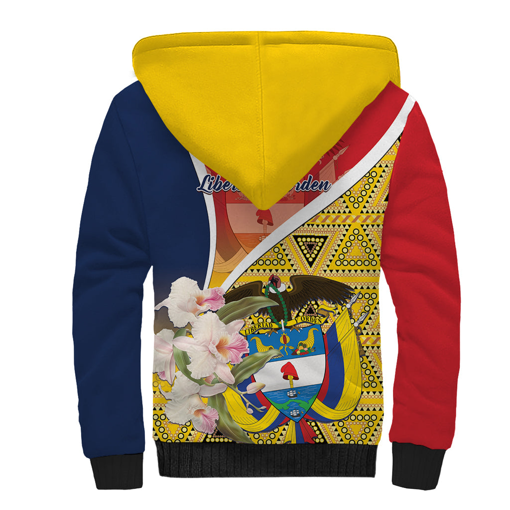 Colombia Independence Day Sherpa Hoodie Libertad y Orden Colombian Pattern - Wonder Print Shop