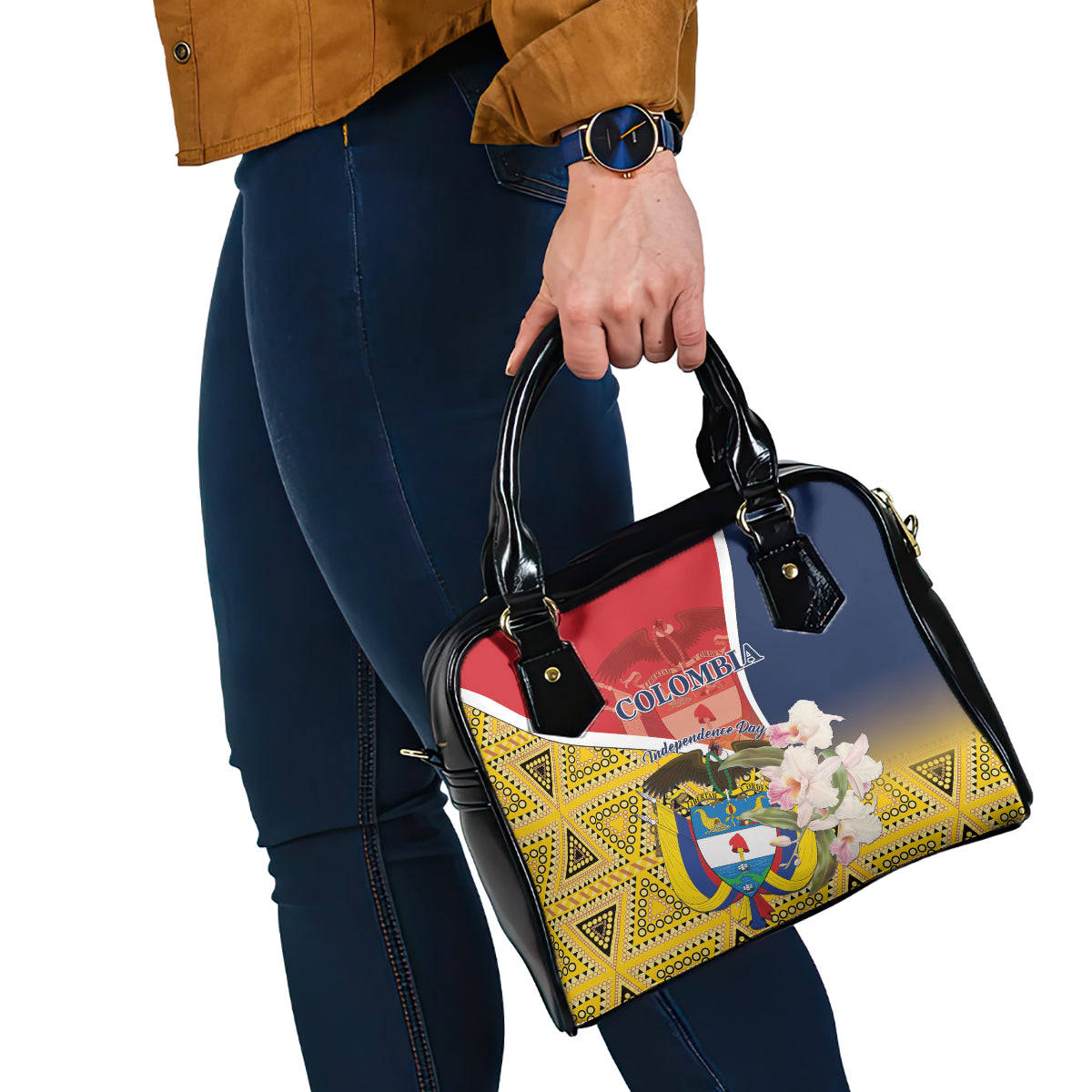 Colombia Independence Day Shoulder Handbag Libertad y Orden Colombian Pattern