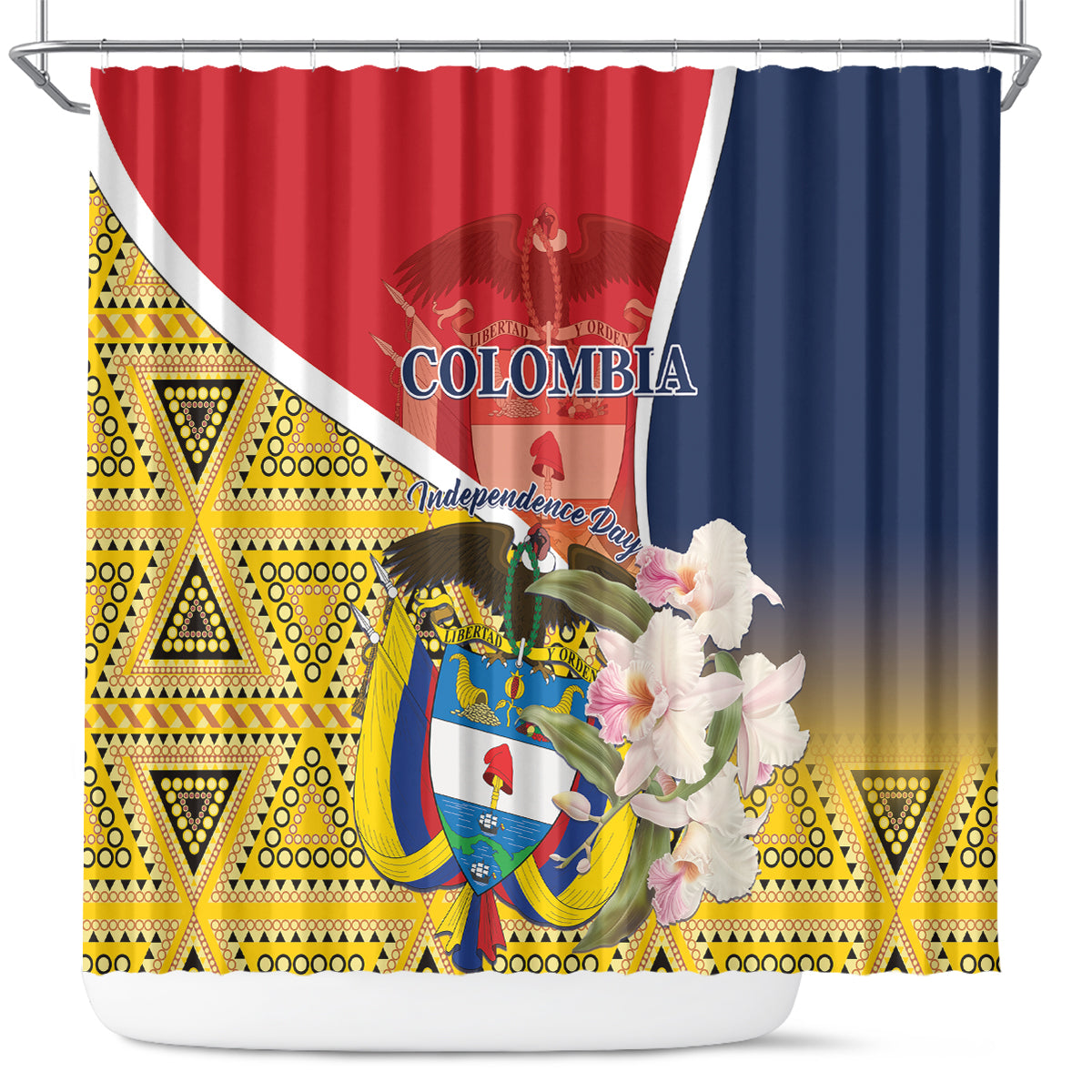 Colombia Independence Day Shower Curtain Libertad y Orden Colombian Pattern