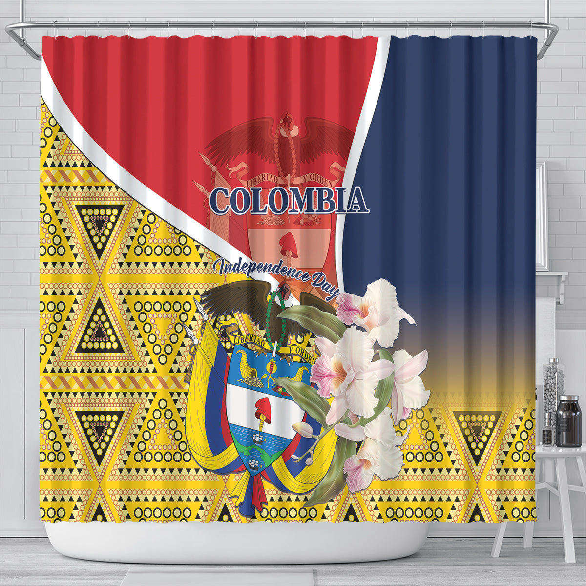 Colombia Independence Day Shower Curtain Libertad y Orden Colombian Pattern