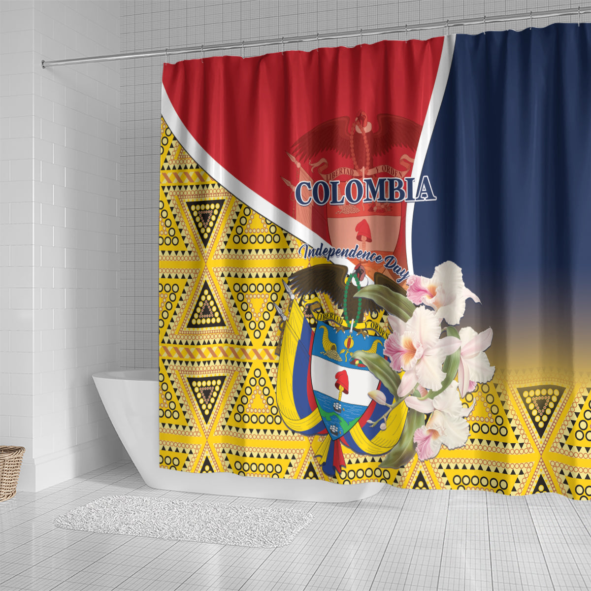 Colombia Independence Day Shower Curtain Libertad y Orden Colombian Pattern