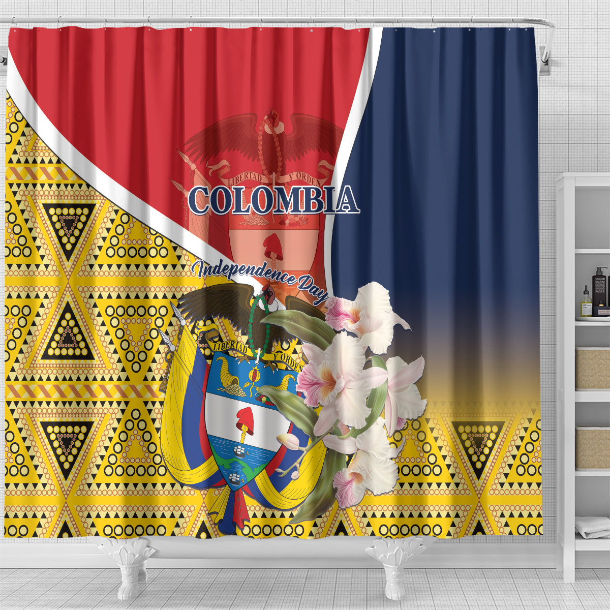 Colombia Independence Day Shower Curtain Libertad y Orden Colombian Pattern