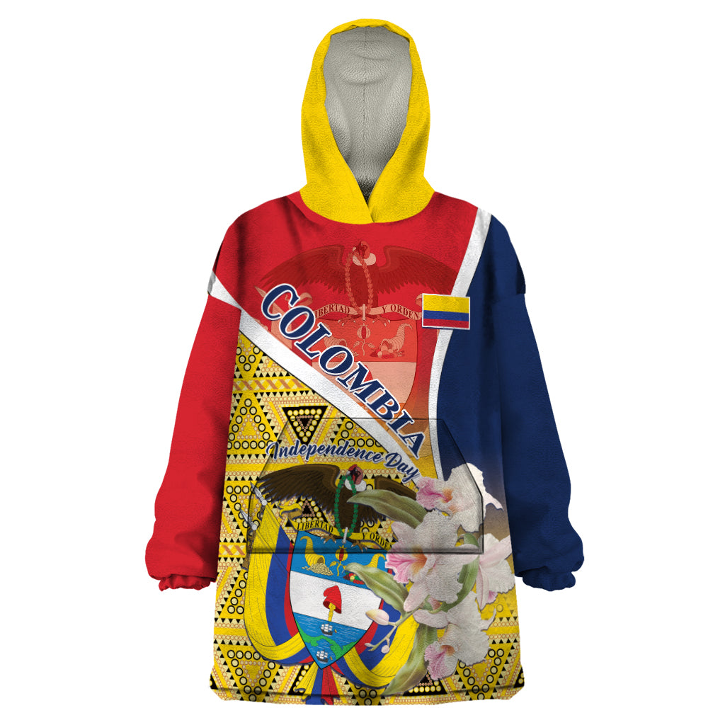 Colombia Independence Day Wearable Blanket Hoodie Libertad y Orden Colombian Pattern