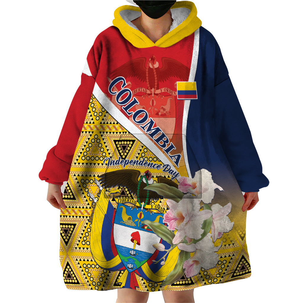 Colombia Independence Day Wearable Blanket Hoodie Libertad y Orden Colombian Pattern - Wonder Print Shop