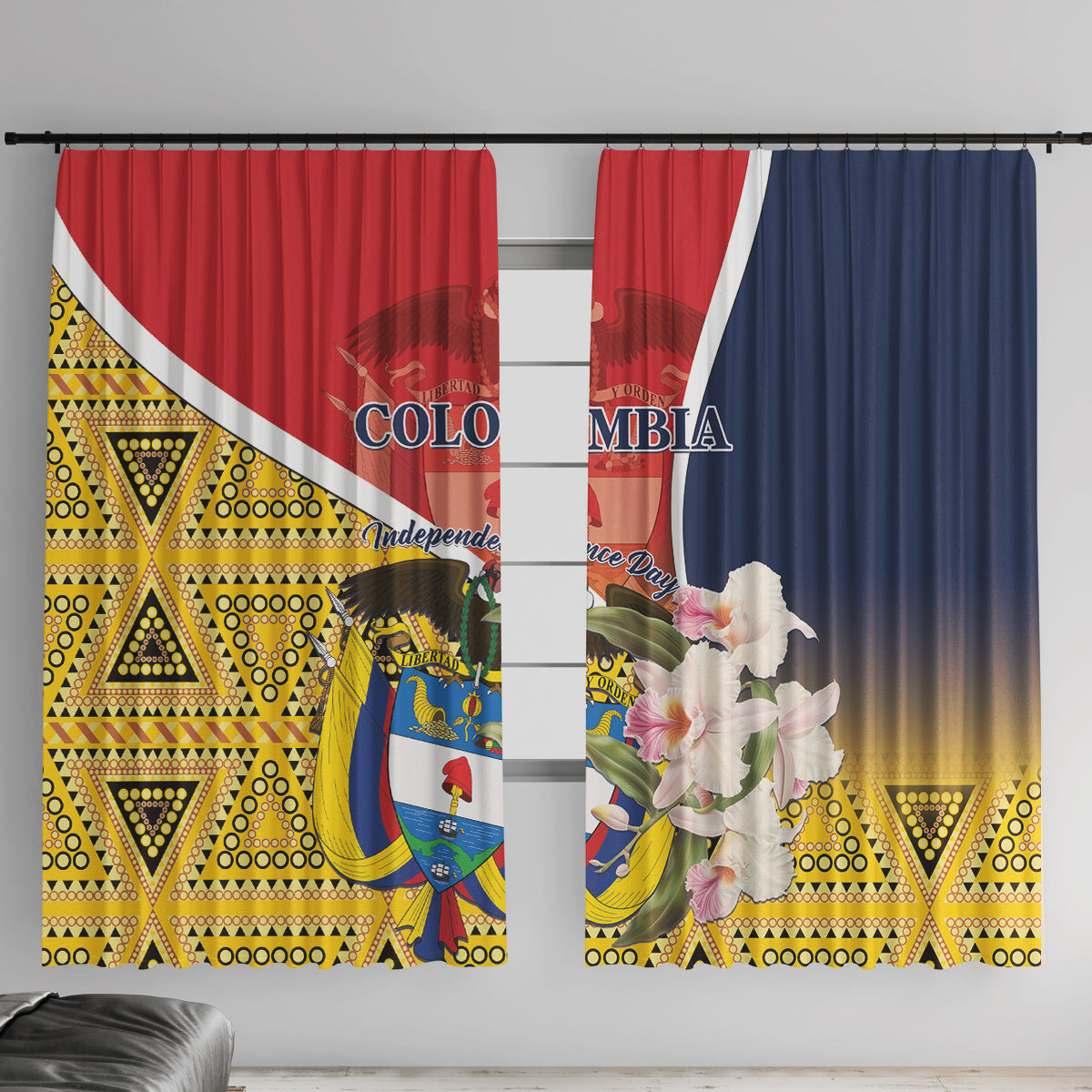 Colombia Independence Day Window Curtain Libertad y Orden Colombian Pattern - Wonder Print Shop