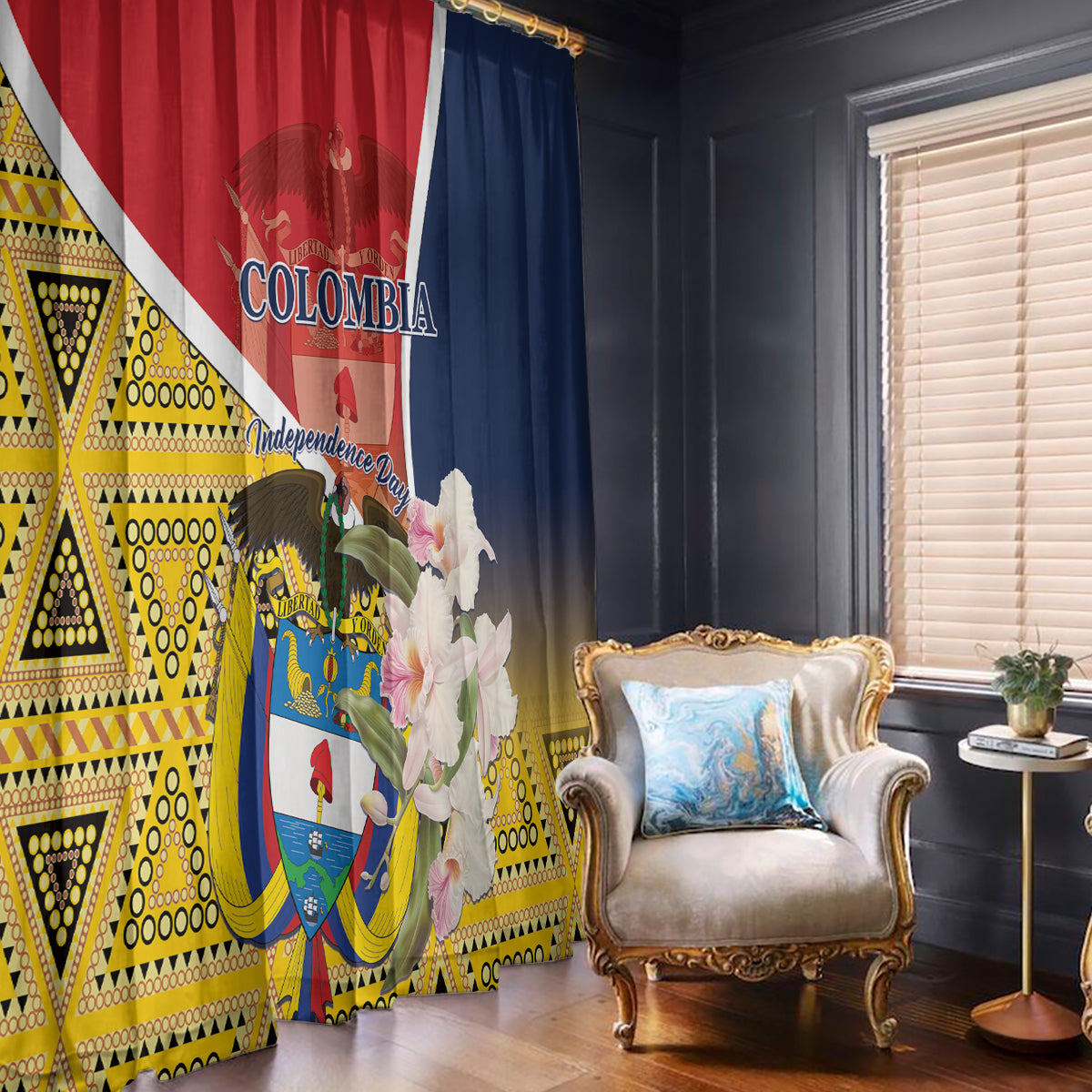 Colombia Independence Day Window Curtain Libertad y Orden Colombian Pattern - Wonder Print Shop