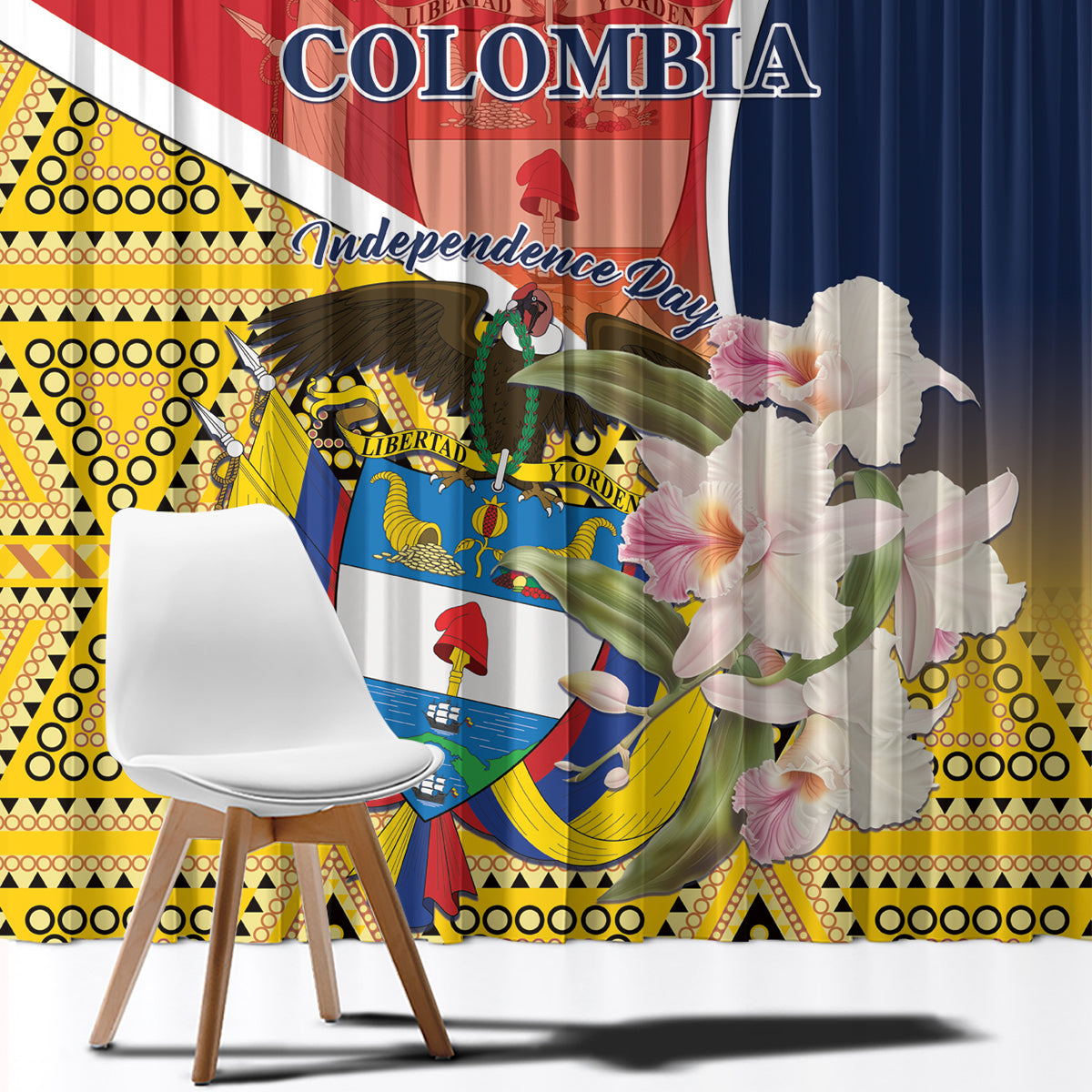 Colombia Independence Day Window Curtain Libertad y Orden Colombian Pattern - Wonder Print Shop