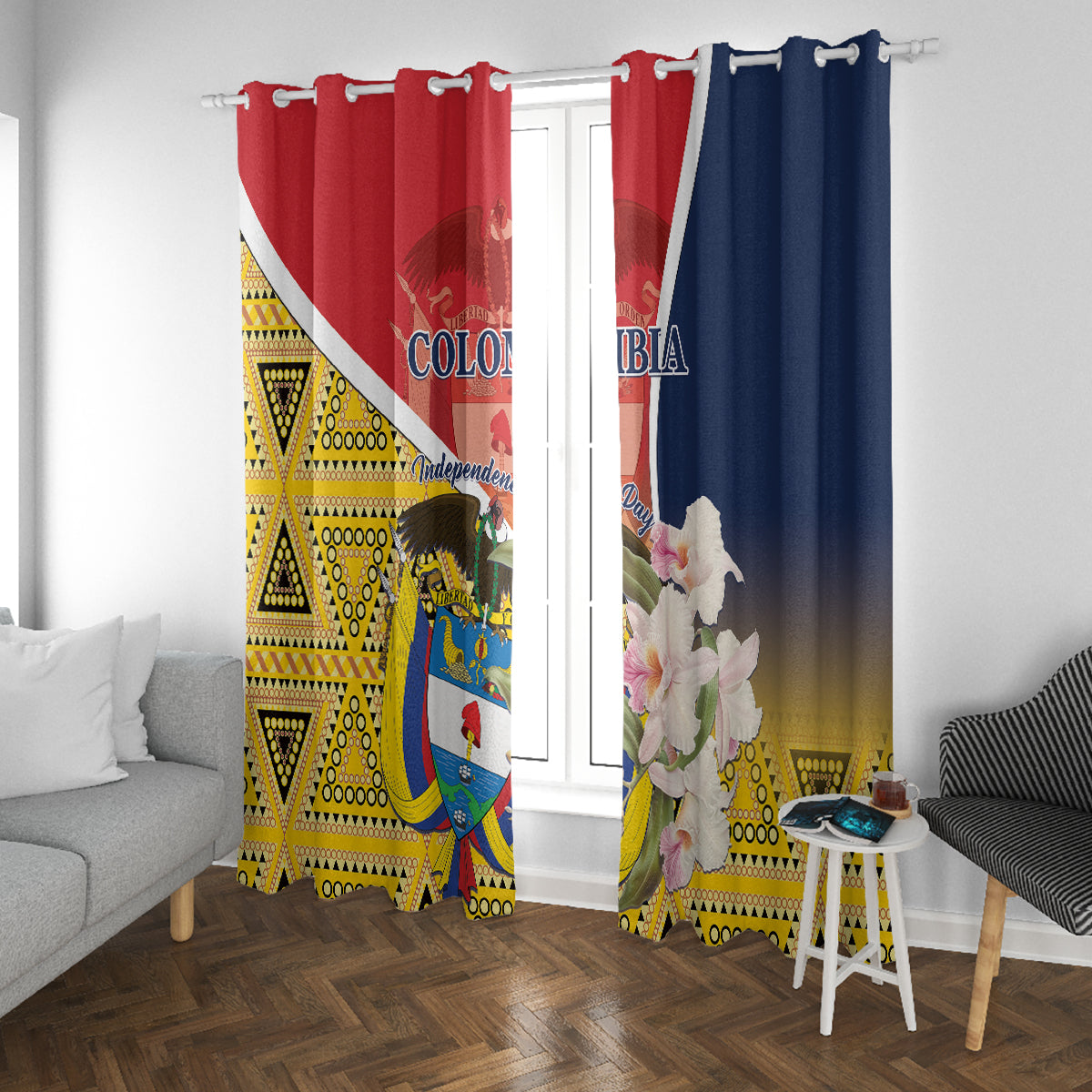 Colombia Independence Day Window Curtain Libertad y Orden Colombian Pattern - Wonder Print Shop