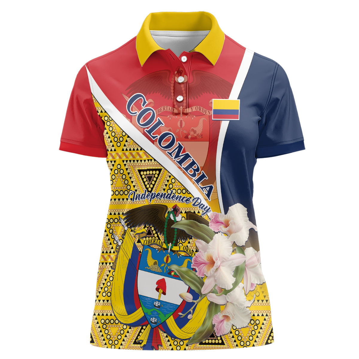 Colombia Independence Day Women Polo Shirt Libertad y Orden Colombian Pattern - Wonder Print Shop