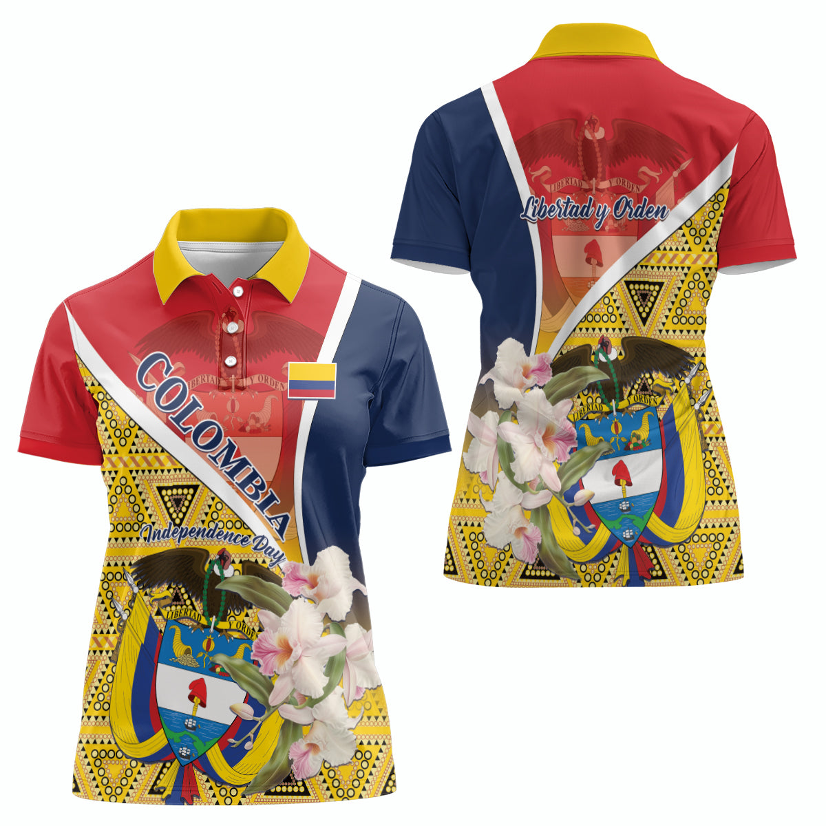 Colombia Independence Day Women Polo Shirt Libertad y Orden Colombian Pattern - Wonder Print Shop