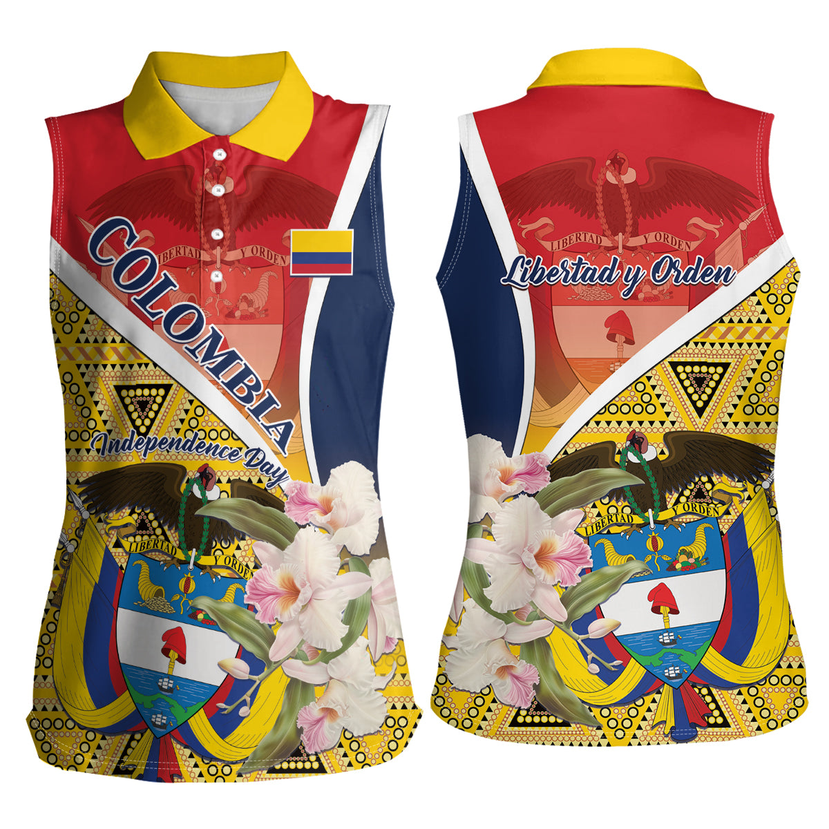Colombia Independence Day Women Sleeveless Polo Shirt Libertad y Orden Colombian Pattern - Wonder Print Shop
