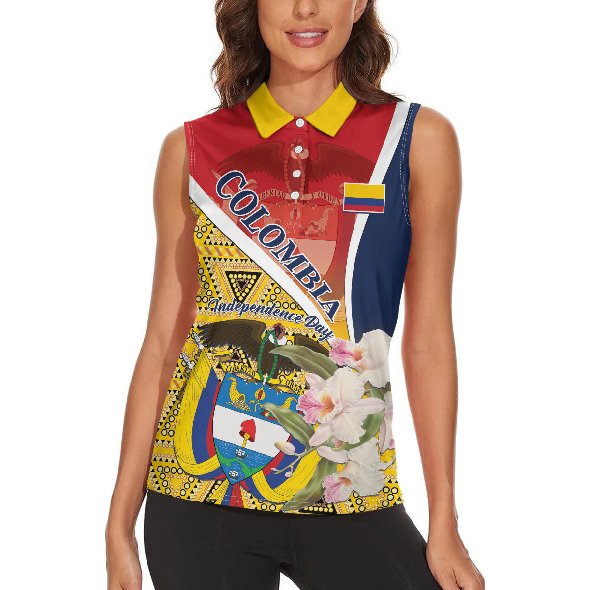 Colombia Independence Day Women Sleeveless Polo Shirt Libertad y Orden Colombian Pattern - Wonder Print Shop