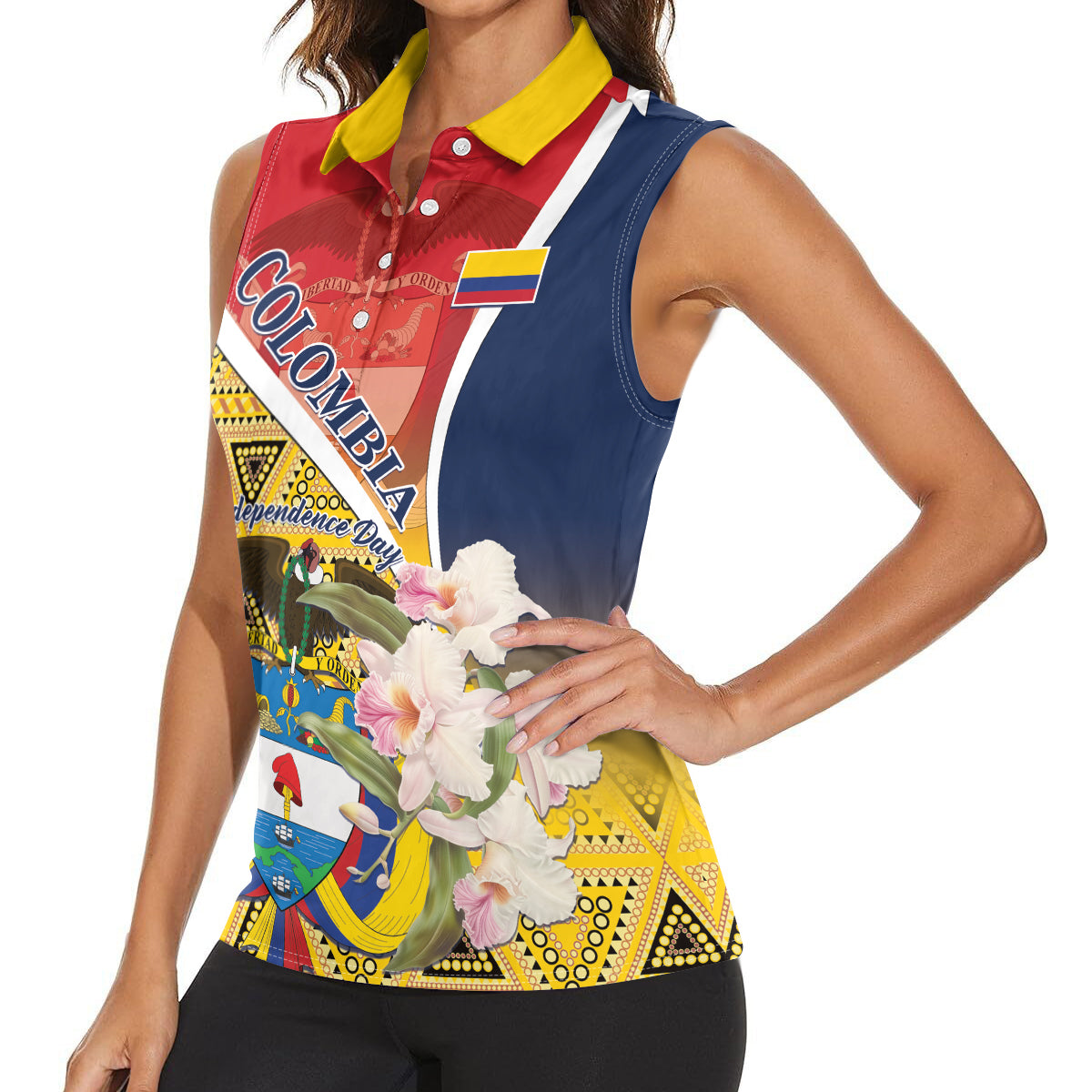 Colombia Independence Day Women Sleeveless Polo Shirt Libertad y Orden Colombian Pattern - Wonder Print Shop