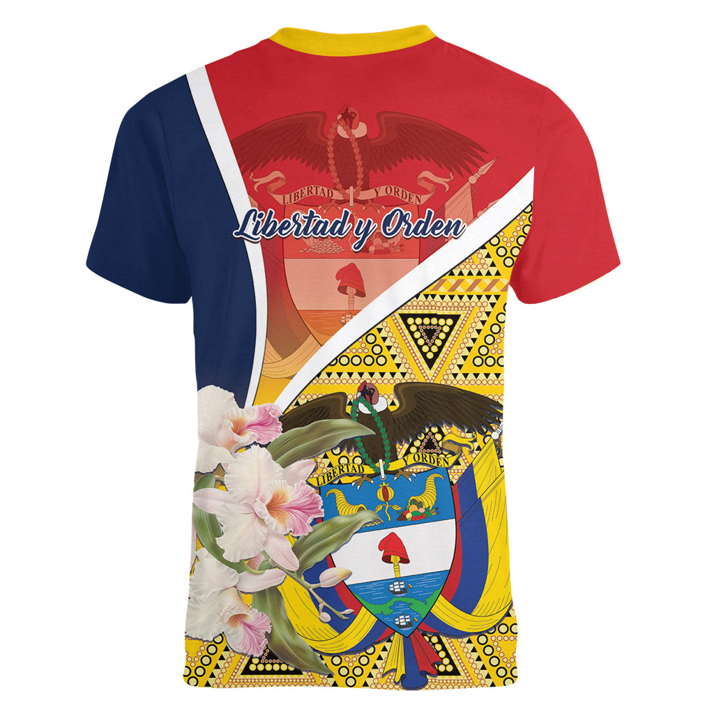 Colombia Independence Day Women V-Neck T-Shirt Libertad y Orden Colombian Pattern - Wonder Print Shop