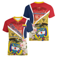 Colombia Independence Day Women V-Neck T-Shirt Libertad y Orden Colombian Pattern - Wonder Print Shop