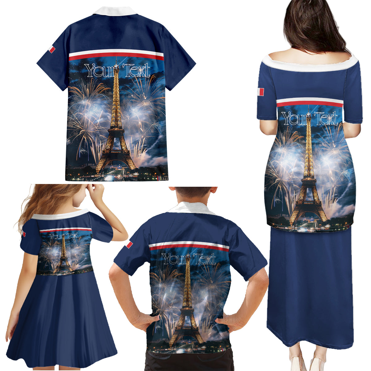 Personalized France Bastille Day Family Matching Puletasi and Hawaiian Shirt Fete Nationale du 14 juillet - Wonder Print Shop