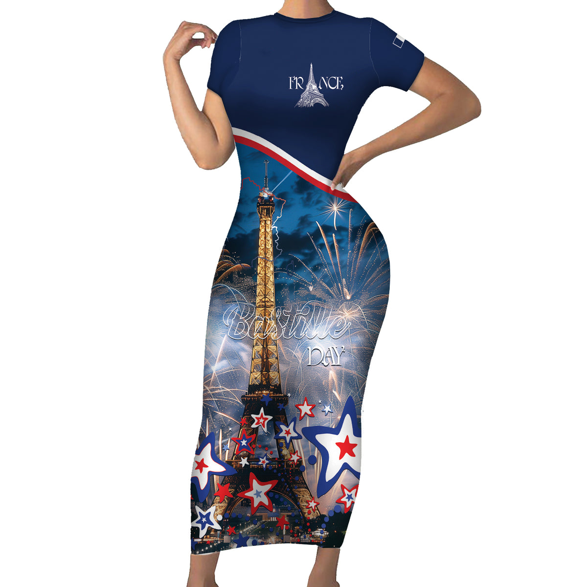 Personalized France Bastille Day Family Matching Short Sleeve Bodycon Dress and Hawaiian Shirt Fete Nationale du 14 juillet - Wonder Print Shop