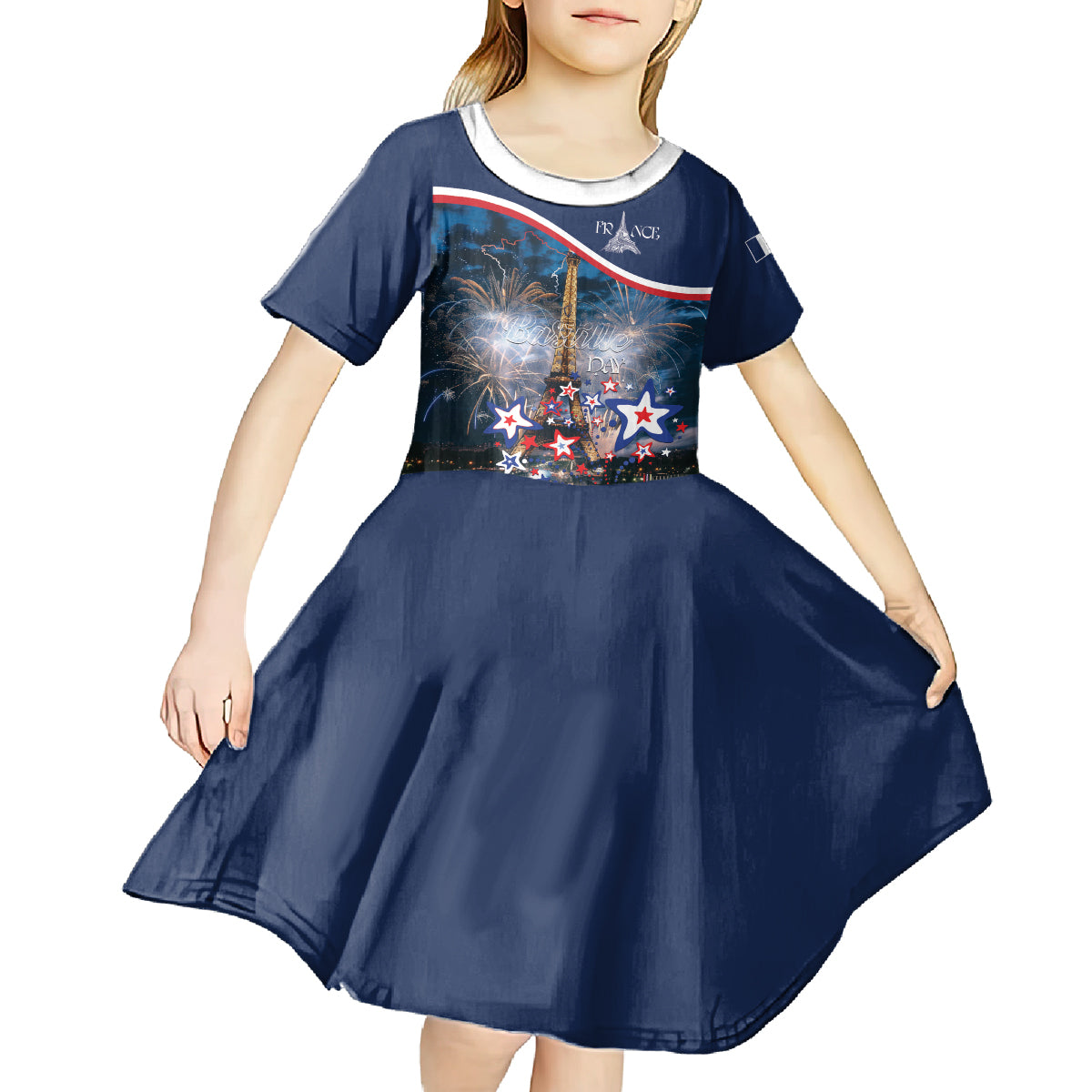 Personalized France Bastille Day Kid Short Sleeve Dress Fete Nationale du 14 juillet - Wonder Print Shop