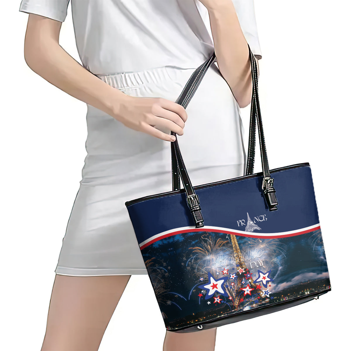 France Bastille Day Leather Tote Bag Fete Nationale du 14 juillet - Wonder Print Shop
