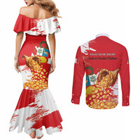 Peru Independence Day Couples Matching Mermaid Dress and Long Sleeve Button Shirt Feliz 28 de Julio Felices Fiestas Patrias