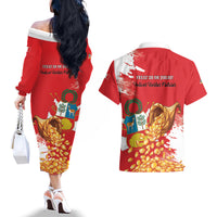 Peru Independence Day Couples Matching Off The Shoulder Long Sleeve Dress and Hawaiian Shirt Feliz 28 de Julio Felices Fiestas Patrias - Wonder Print Shop