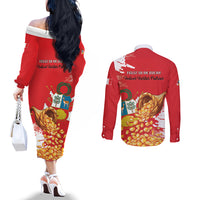 Peru Independence Day Couples Matching Off The Shoulder Long Sleeve Dress and Long Sleeve Button Shirt Feliz 28 de Julio Felices Fiestas Patrias