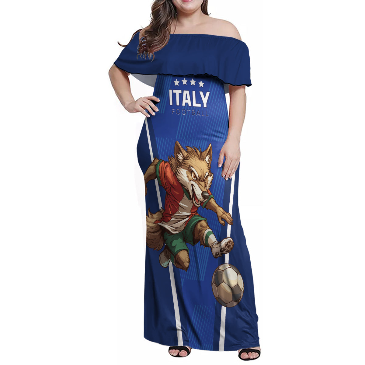 Custom Italy 2024 Football Family Matching Off Shoulder Maxi Dress and Hawaiian Shirt 2024 Go Gli Azzurri - Wonder Print Shop