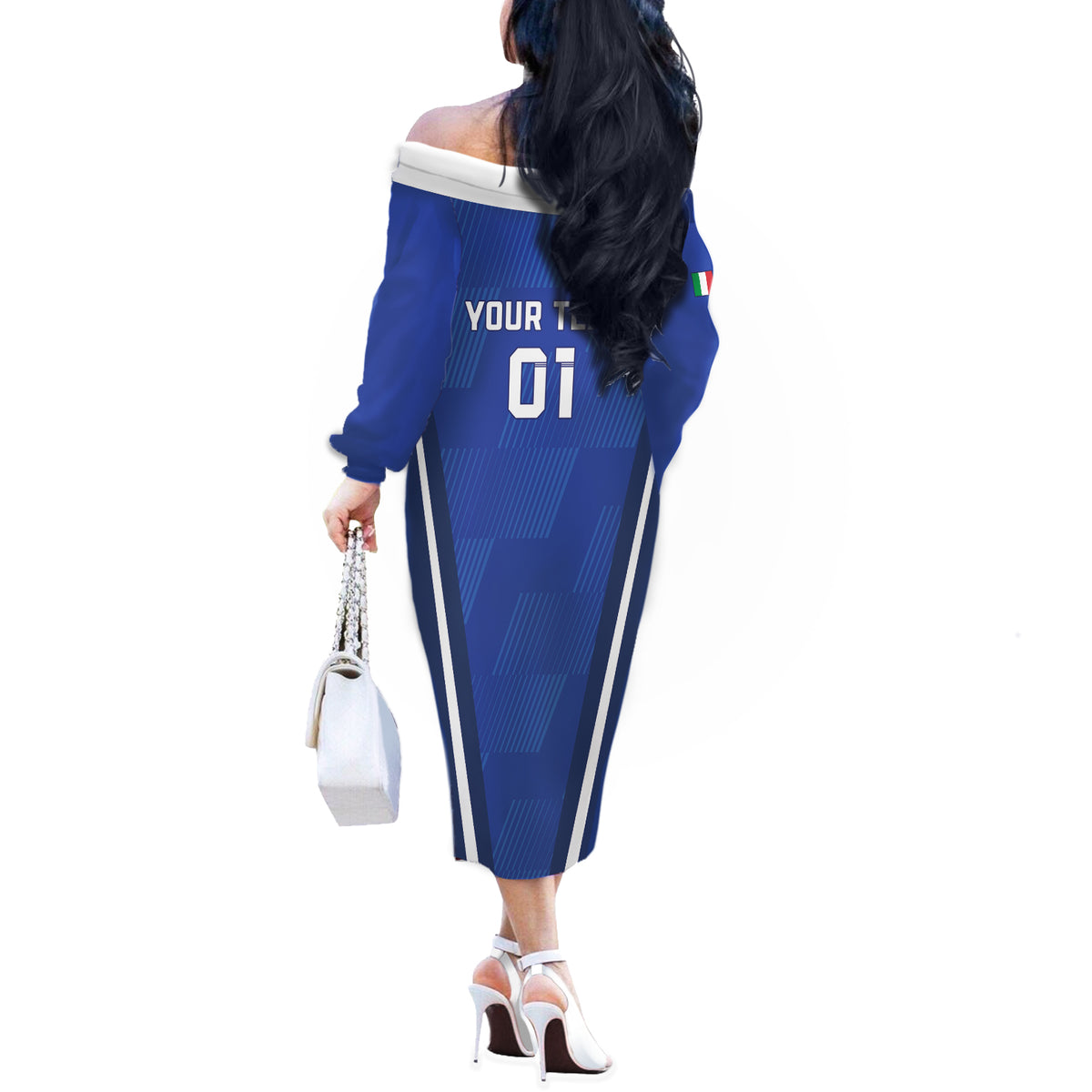Custom Italy 2024 Football Off The Shoulder Long Sleeve Dress 2024 Go Gli Azzurri - Wonder Print Shop
