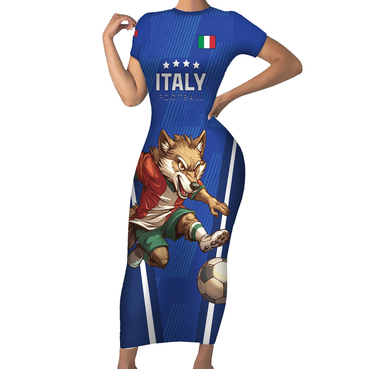 Custom Italy 2024 Football Short Sleeve Bodycon Dress 2024 Go Gli Azzurri - Wonder Print Shop