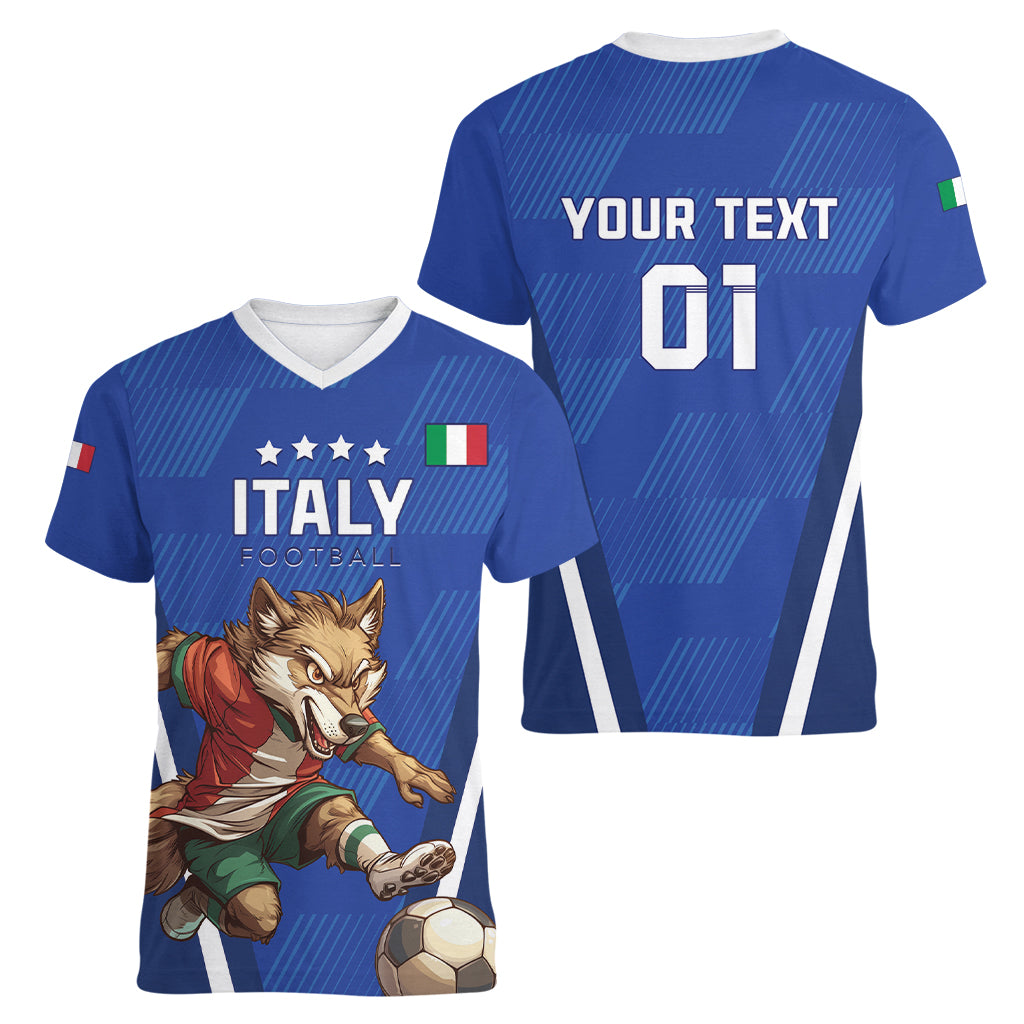Custom Italy 2024 Football Women V-Neck T-Shirt 2024 Go Gli Azzurri - Wonder Print Shop