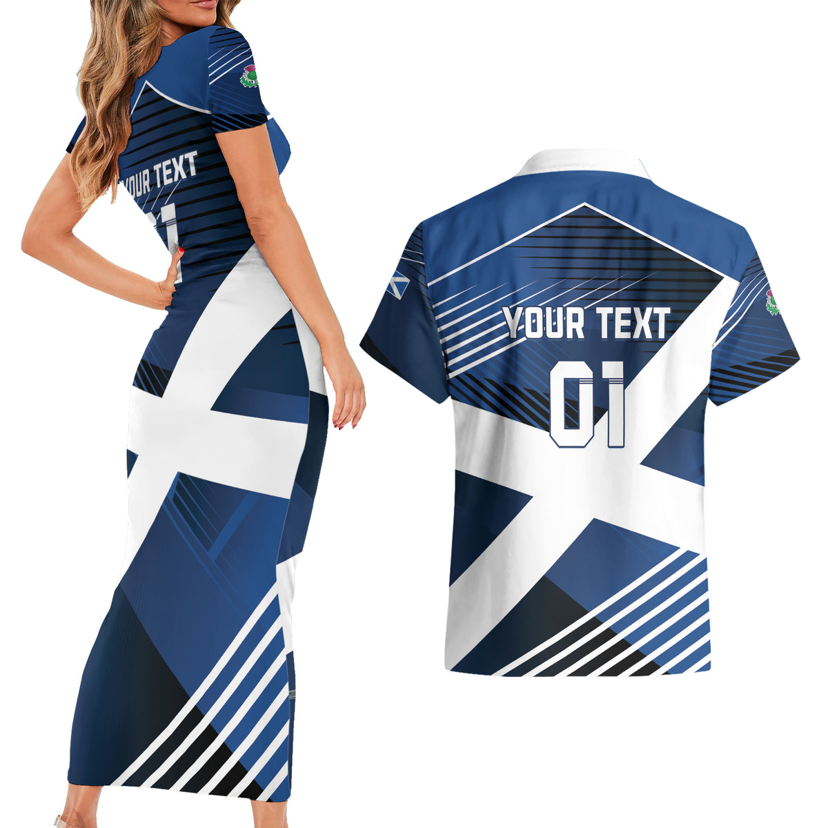 Custom Scotland 2024 Football Couples Matching Short Sleeve Bodycon Dress and Hawaiian Shirt 2024 Go Champions - Wonder Print Shop