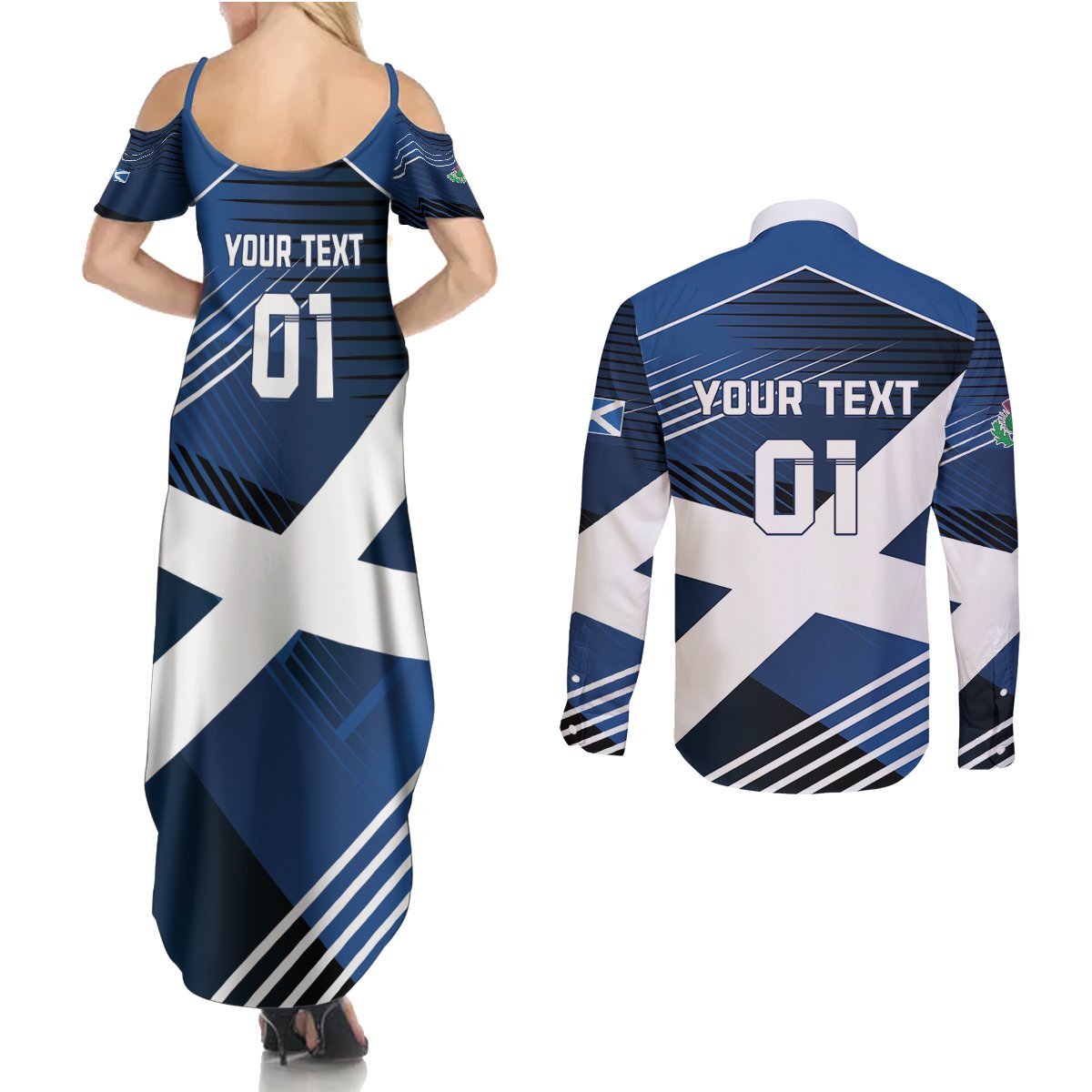 Custom Scotland 2024 Football Couples Matching Summer Maxi Dress and Long Sleeve Button Shirt 2024 Go Champions - Wonder Print Shop