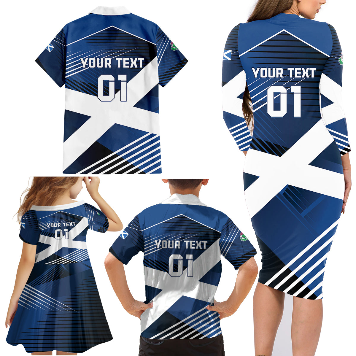 Custom Scotland 2024 Football Family Matching Long Sleeve Bodycon Dress and Hawaiian Shirt 2024 Go Champions - Wonder Print Shop