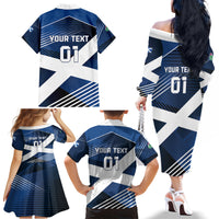 Custom Scotland 2024 Football Family Matching Off The Shoulder Long Sleeve Dress and Hawaiian Shirt 2024 Go Champions - Wonder Print Shop