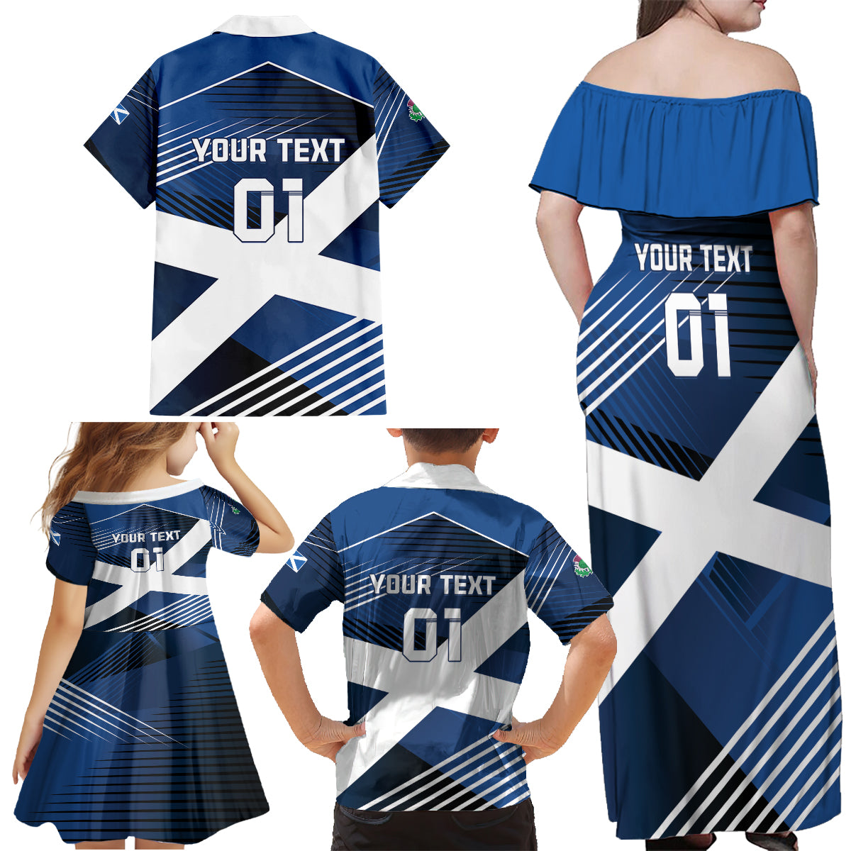 Custom Scotland 2024 Football Family Matching Off Shoulder Maxi Dress and Hawaiian Shirt 2024 Go Champions - Wonder Print Shop