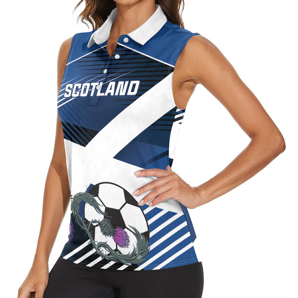 Custom Scotland 2024 Football Women Sleeveless Polo Shirt 2024 Go Champions - Wonder Print Shop