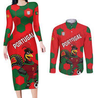 Custom Portugal 2024 Football Couples Matching Long Sleeve Bodycon Dress and Long Sleeve Button Shirt 2024 Go Champions - Wonder Print Shop