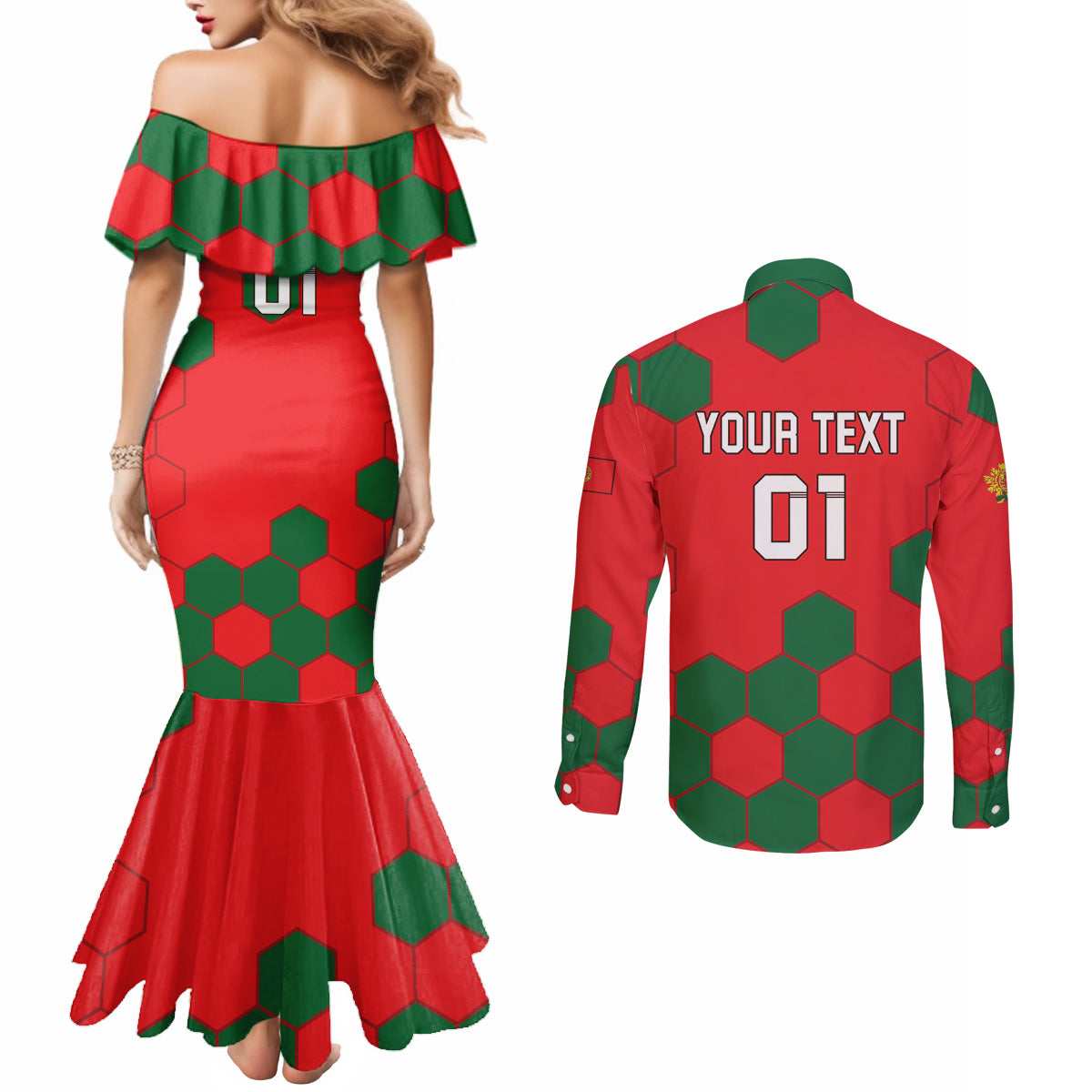 Custom Portugal 2024 Football Couples Matching Mermaid Dress and Long Sleeve Button Shirt 2024 Go Champions