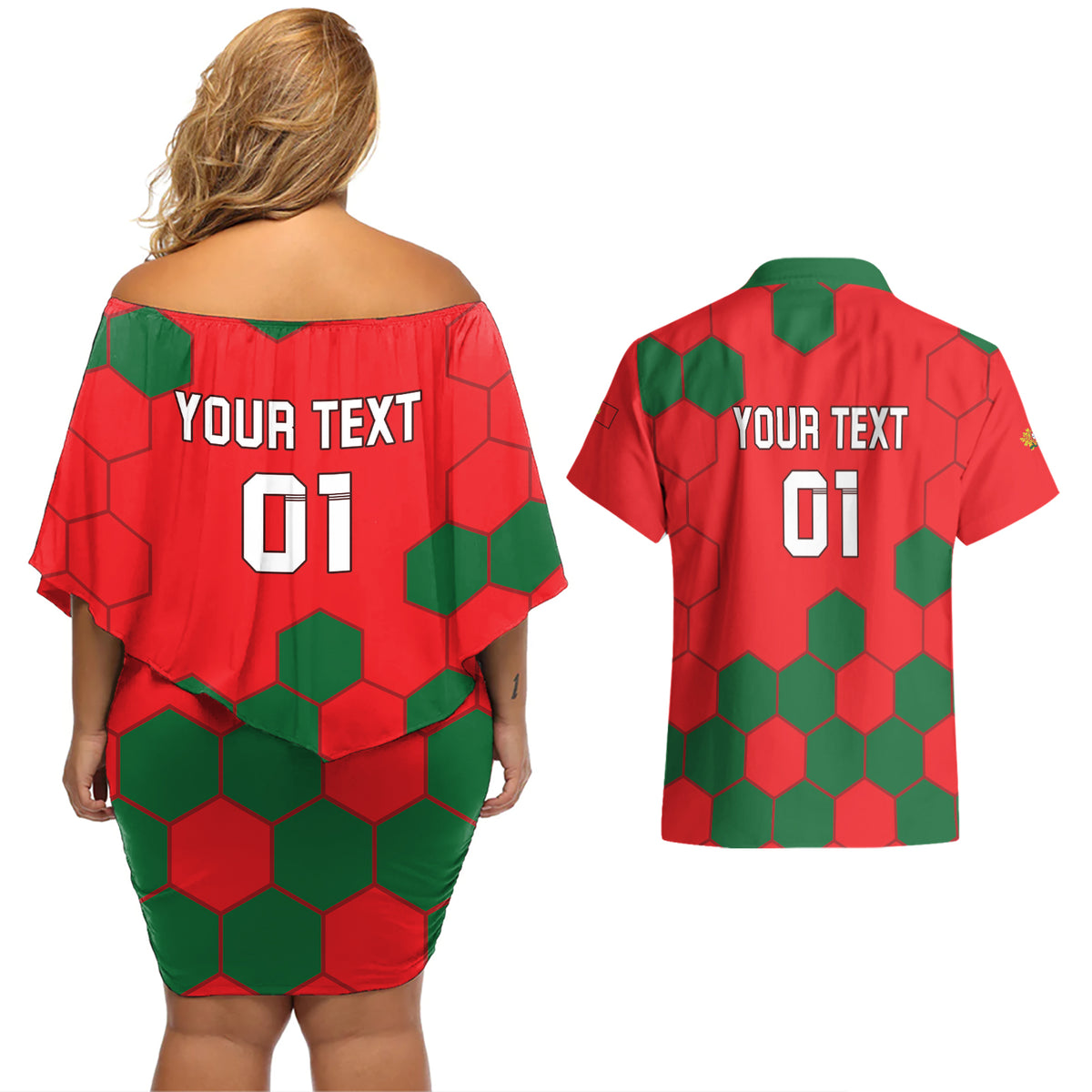 Custom Portugal 2024 Football Couples Matching Off Shoulder Short Dress and Hawaiian Shirt 2024 Go Champions - Wonder Print Shop