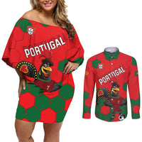 Custom Portugal 2024 Football Couples Matching Off Shoulder Short Dress and Long Sleeve Button Shirt 2024 Go Champions - Wonder Print Shop