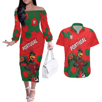 Custom Portugal 2024 Football Couples Matching Off The Shoulder Long Sleeve Dress and Hawaiian Shirt 2024 Go Champions - Wonder Print Shop